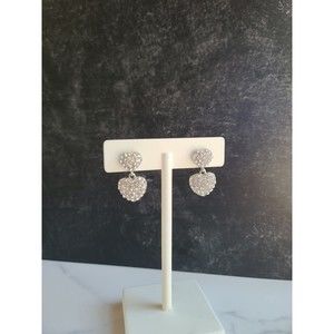 Vintage Rhinestone Heart Shaped Dangling Pierced Earrings